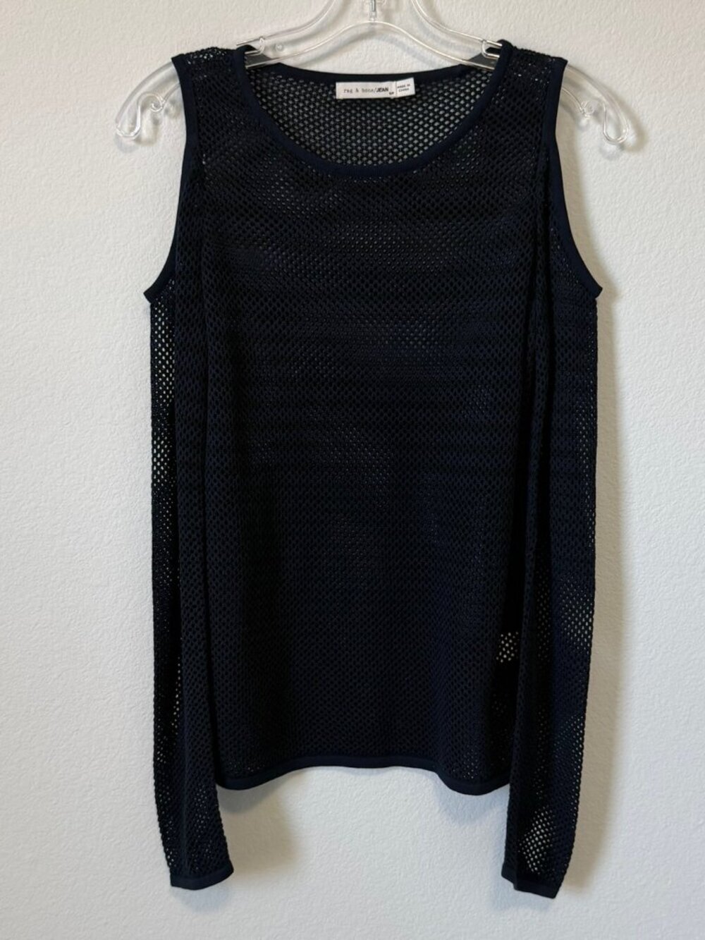 Rag & Bone Jean Long Sleeve Cold Shoulder Mesh Black/Blue Sweater Women's Size S